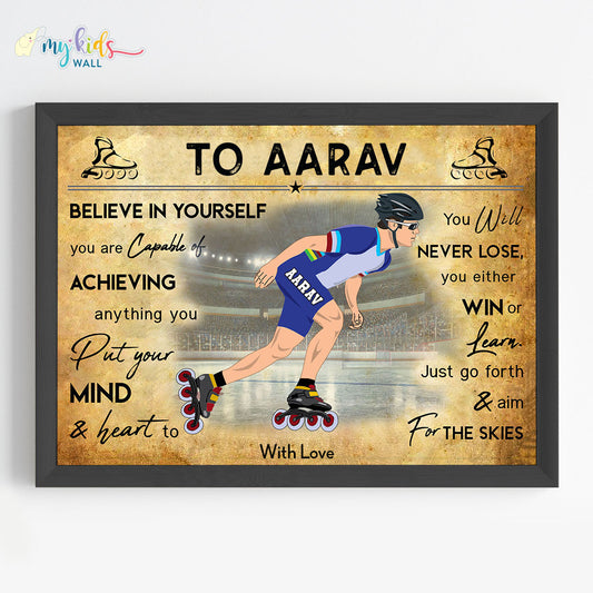 Roller Skating Boy Personalized Motivational Wall Art (Framed)