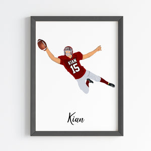 'Rugby Player' Catcher Personalised Wall Art (Framed)