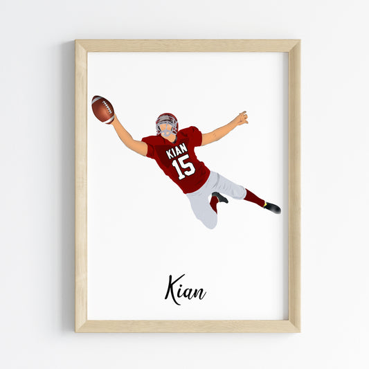 Rugby Player Catcher Personalised Wall Art (Framed)