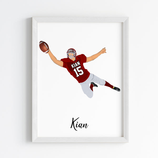 Load image into Gallery viewer, &#39;Rugby Player&#39; Catcher Personalised Wall Art (Framed)
