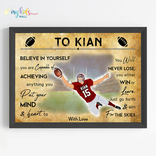 Rugby Player Catcher Personalised Motivational Wall Art (Framed)