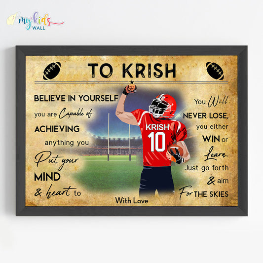 Rugby Player Personalised Motivational Wall Art (Framed)