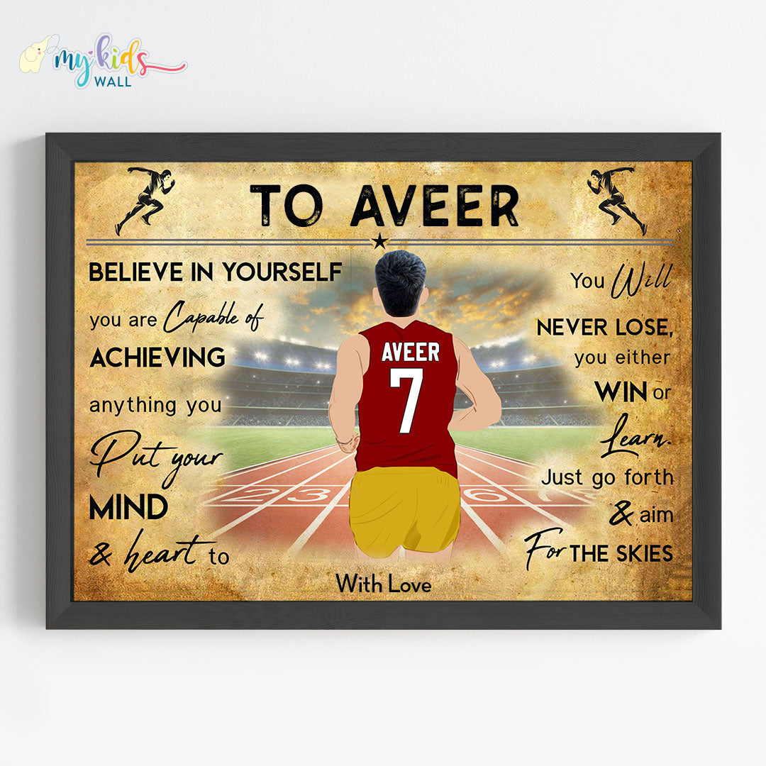 Running Athlete Boy Personalised Wall Art (Framed)