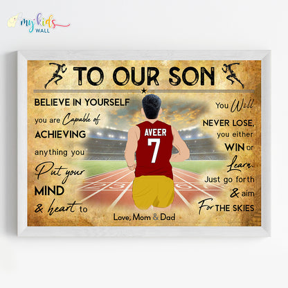 Running Athlete Boy Personalised Wall Art (Framed)