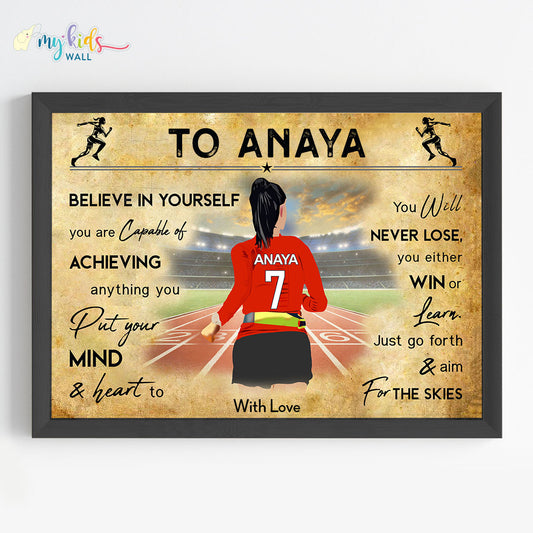 Running Athlete Girl Personalised Motivational Wall Art (Framed)