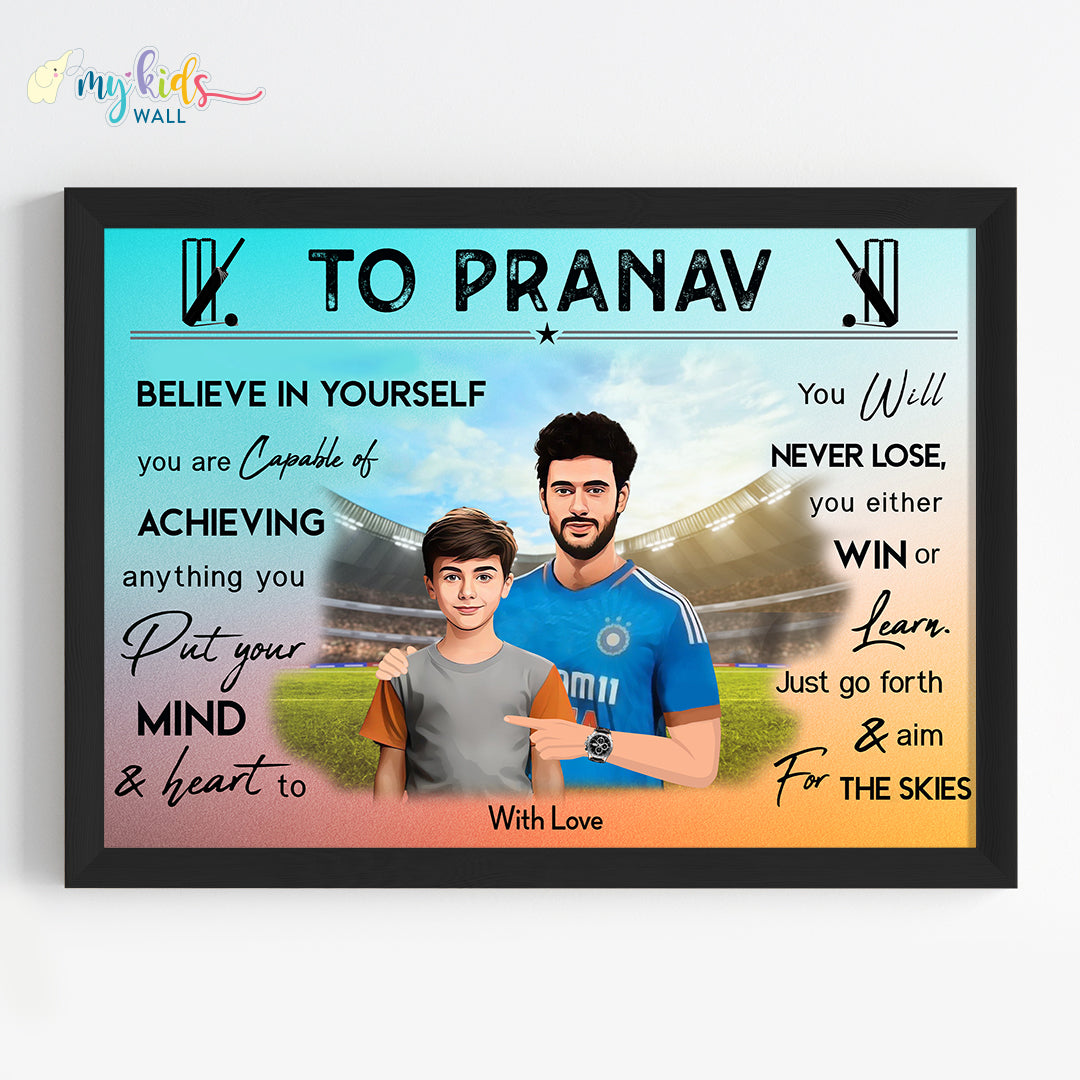 Cricket Champ with Shivam Dube Personalized Motivational Portrait (Framed) New