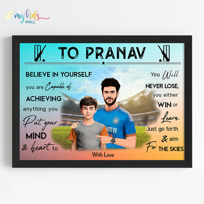 Cricket Champ with Shivam Dube Personalized Motivational Portrait (Framed) New