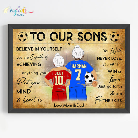 Football Player Sikh Brothers Personalized Motivational Wall Art (Framed)