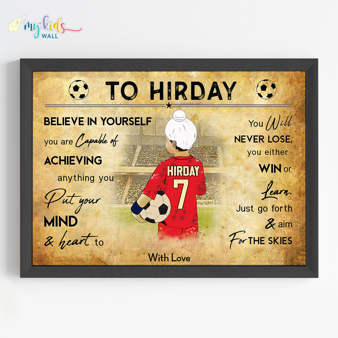 Football Player Sikh Boy Personalized Motivational Wall Art (Framed)