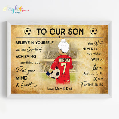 Football Player Sikh Boy Personalized Motivational Wall Art (Framed)