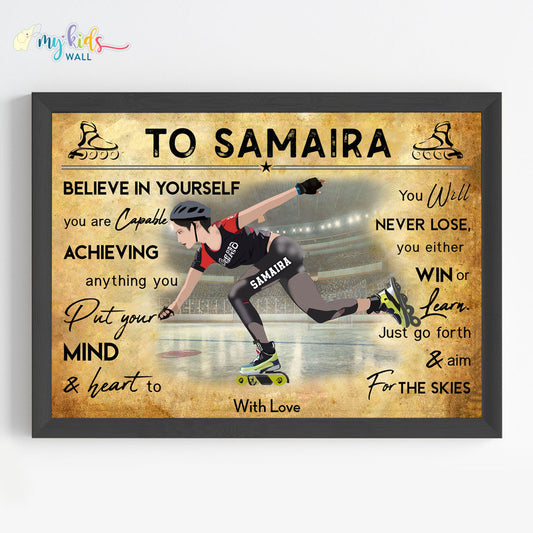 Roller Skating Girl Personalized Motivational Wall Art (Framed)