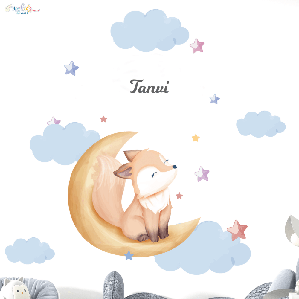 Sleeping Fox On Moon Personalized Wall Stickers