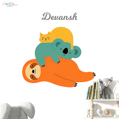 Sleeping Sloth, Koala & Cat Personalized Wall Stickers