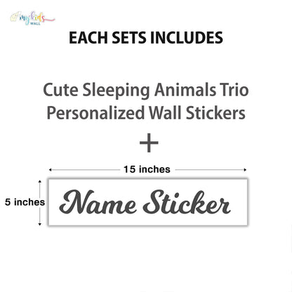 Sleeping Sloth, Koala & Cat Personalized Wall Stickers