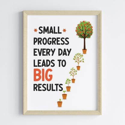 Small Progress Big Results Motivational Wall Art (Framed)