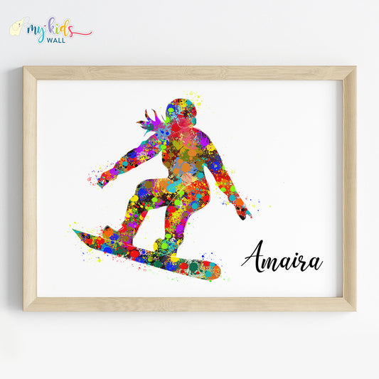 Snowboarding Girl Personalised Wall Art (Framed)