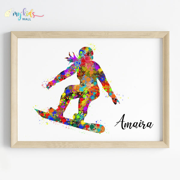 Load image into Gallery viewer, &#39;Snowboarding&#39; Girl Personalised Wall Art (Framed) New
