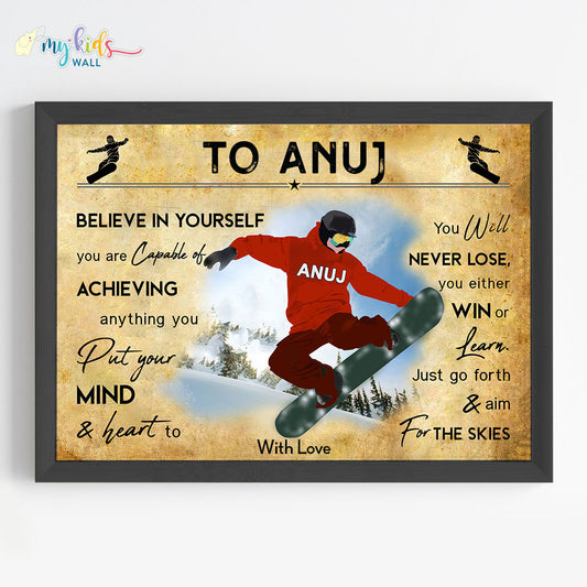 Snowboarding Athlete Personalised Motivational Wall Art (Framed)