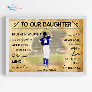 'Softball Player' Girl Personalized Motivational Wall Art (Framed) New