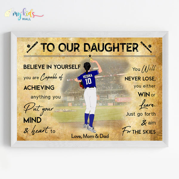 Load image into Gallery viewer, &#39;Softball Player&#39; Girl Personalized Motivational Wall Art (Framed) New
