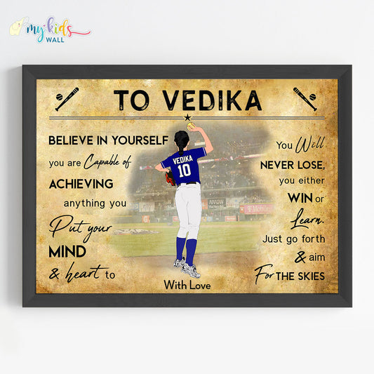 Softball Player Girl Personalized Motivational Wall Art (Framed)