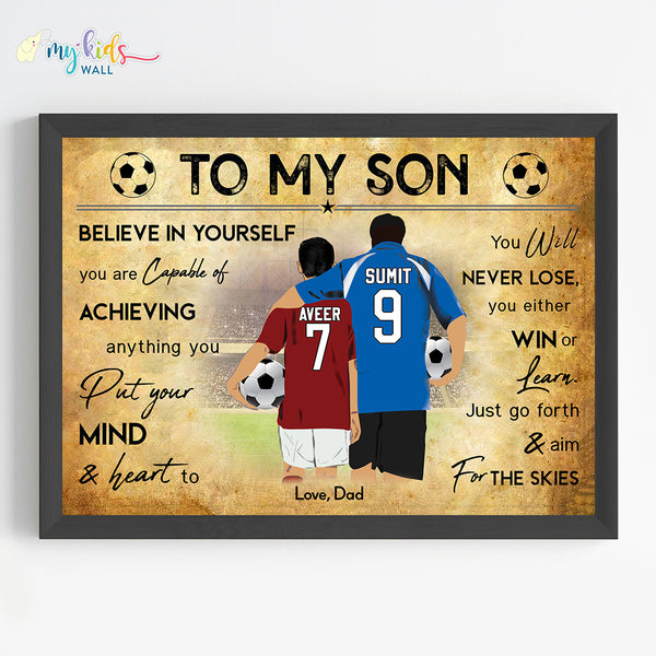 Load image into Gallery viewer, &#39;Dad &amp; Son&#39; Football Personalized Motivational Wall Art (Framed)
