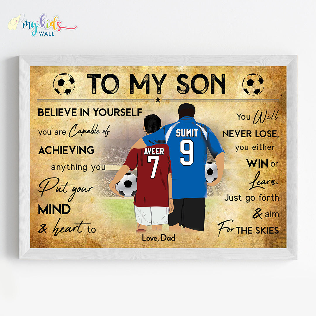 Dad & Son Football Personalized Motivational Wall Art (Framed)