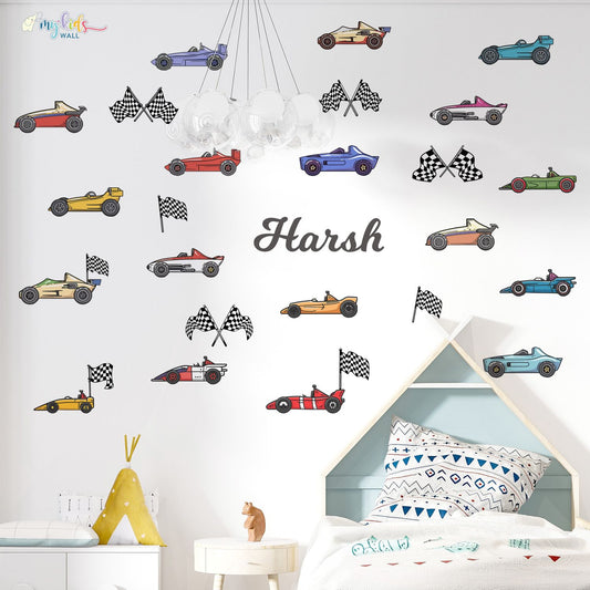 Speedy Race Cars Personalized Wall Stickers