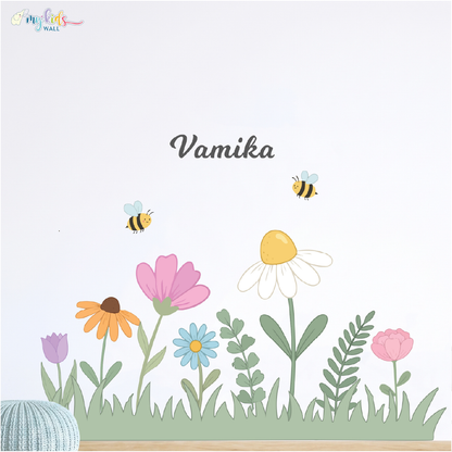 Spring Bloom Floral & Bee Personalized Wall Stickers