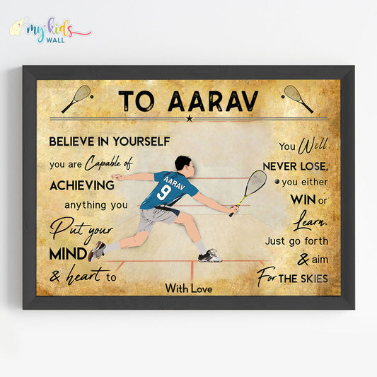 Squash Player Personalized Motivational Wall Art (Framed)