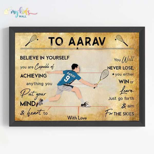 Load image into Gallery viewer, &#39;Squash Player&#39; Personalized Motivational Wall Art (Framed) New
