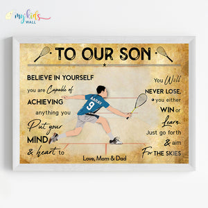 'Squash Player' Personalized Motivational Wall Art (Framed) New