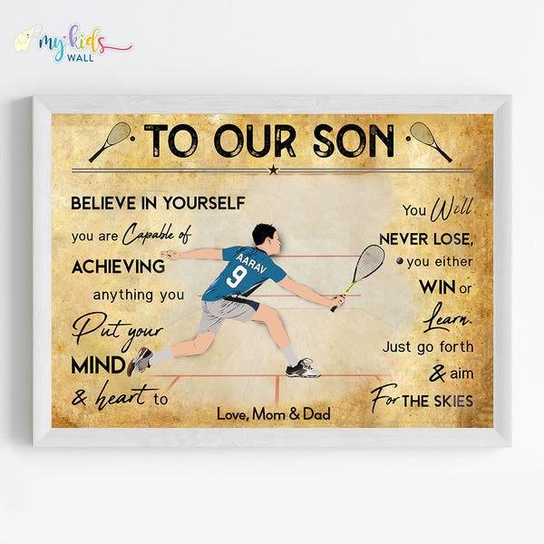 Load image into Gallery viewer, &#39;Squash Player&#39; Personalized Motivational Wall Art (Framed) New

