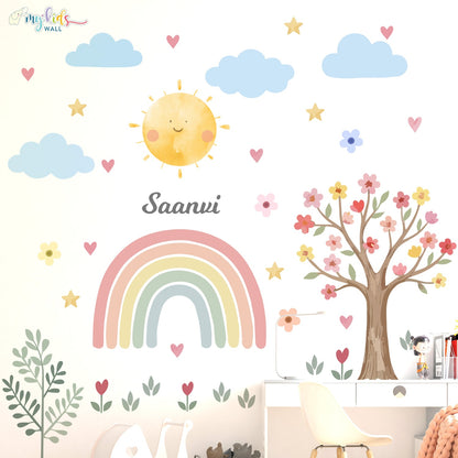 Sunshine Rainbow Floral Personalized Wall Stickers