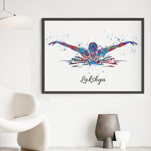 'Swimmer Butterfly' Personalised Wall Art (Big Frame)