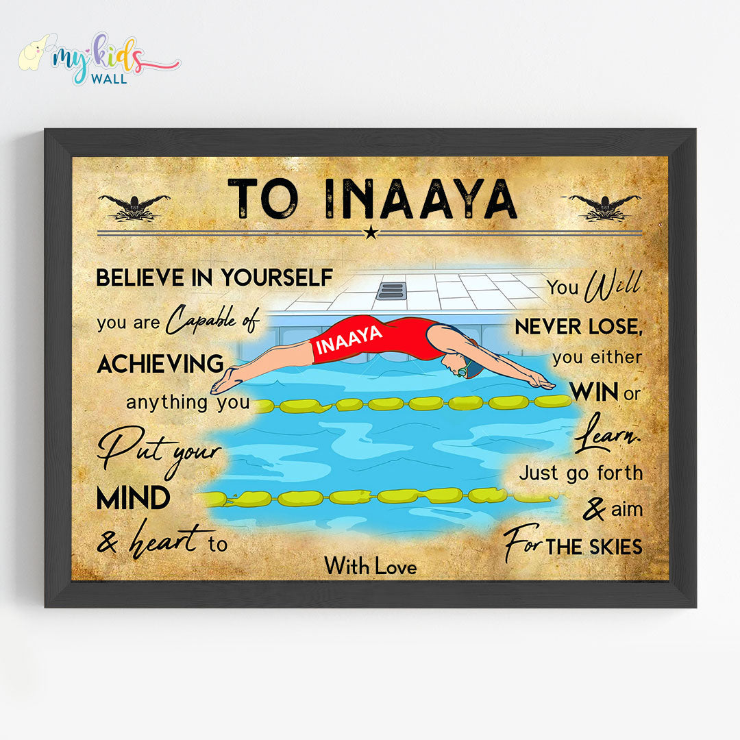 Swimmer Girl Personalized Motivational Wall Art (Framed)