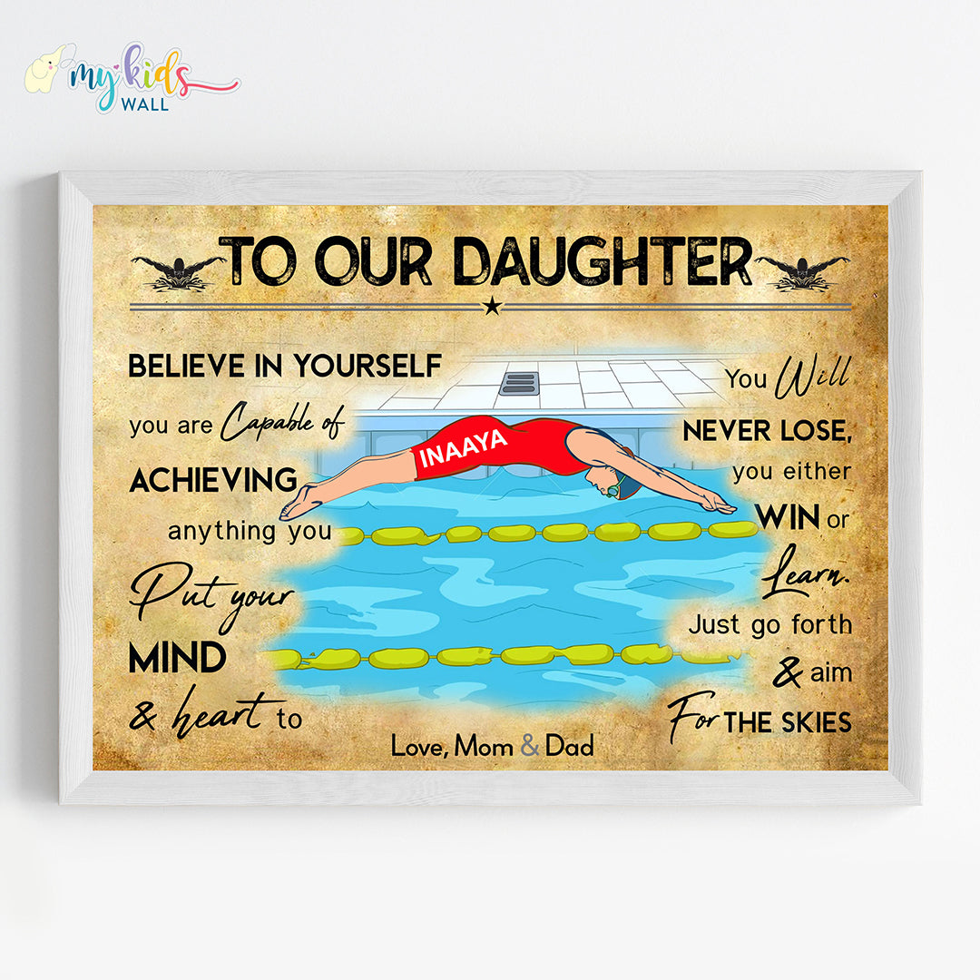 Swimmer Girl Personalized Motivational Wall Art (Framed)