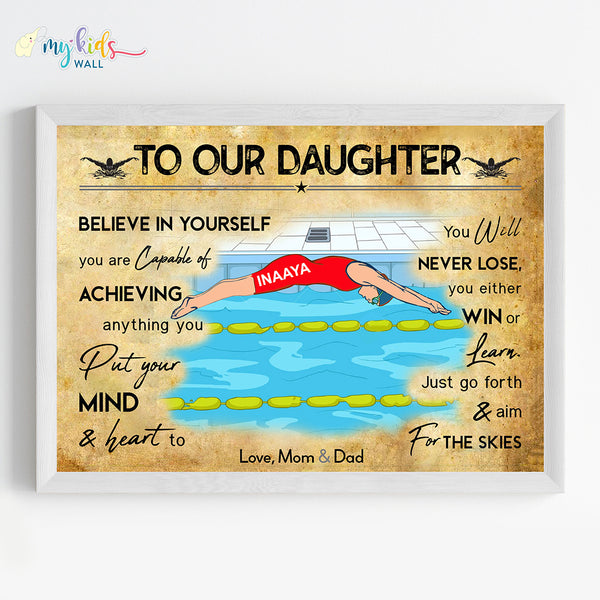 Load image into Gallery viewer, &#39;Swimmer Girl&#39; Personalized Motivational Wall Art (Framed)
