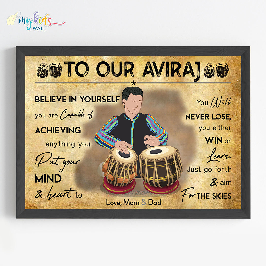 Tabla Player Boy Personalized Motivational Wall Art (Framed)