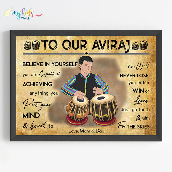 Load image into Gallery viewer, &#39;Tabla Player&#39; Boy Personalized Motivational Wall Art (Framed)
