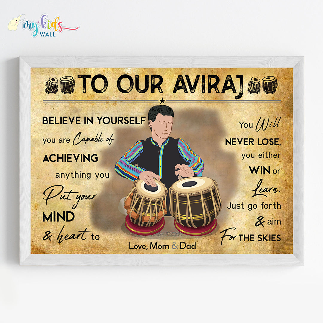 Tabla Player Boy Personalized Motivational Wall Art (Framed)