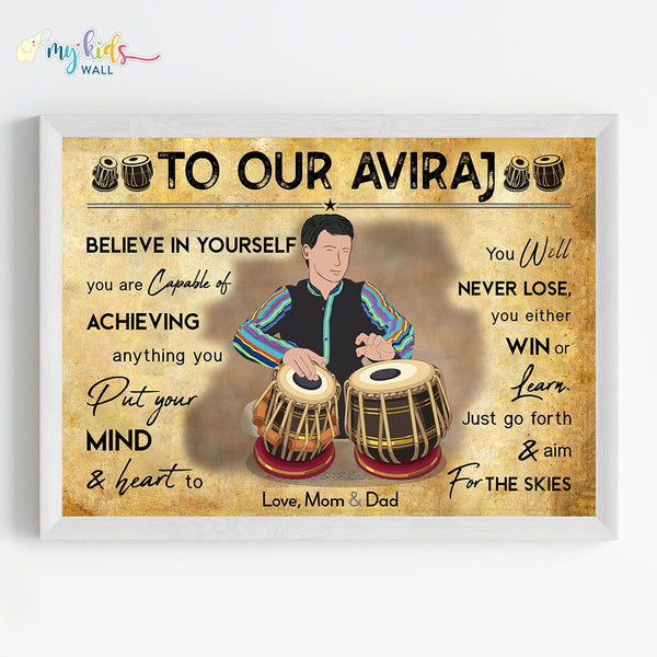 Load image into Gallery viewer, &#39;Tabla Player&#39; Boy Personalized Motivational Wall Art (Framed)
