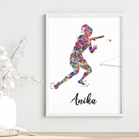 Table Tennis Player Girl Personalised Wall Art (Framed)
