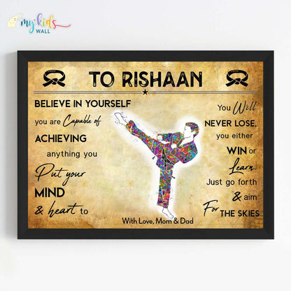 Taekwondo Fighter Personalized Motivational Wall Art (Framed)