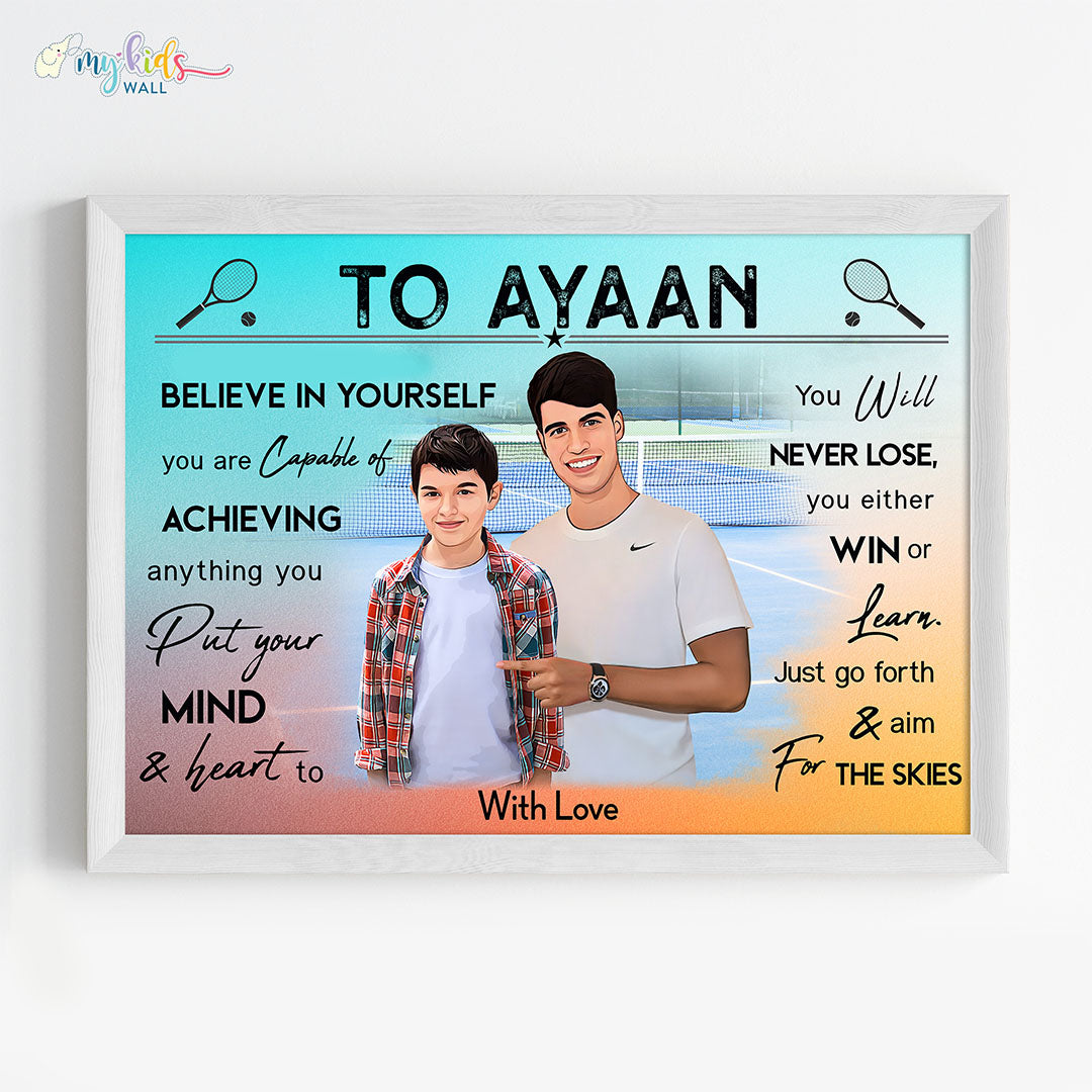 Tennis Champ with Carlos Alcaraz Personalized Motivational Portrait Framed White