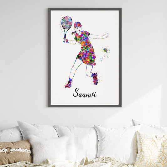 Tennis Player Girl Personalised Wall Art (Framed)