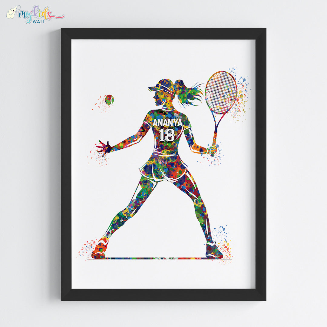Tennis Player Girl Forehand Shot Personalized Wall Art (Framed)