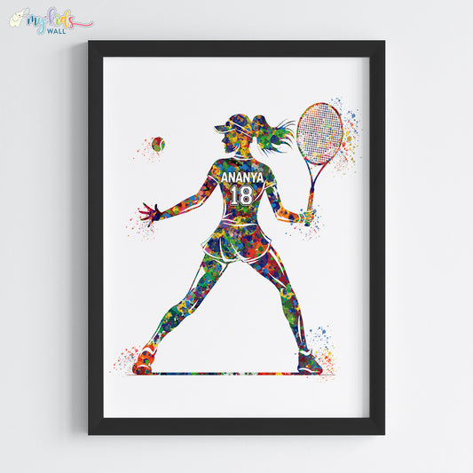 Tennis Player Girl Forehand Shot Personalized Wall Art (Framed)
