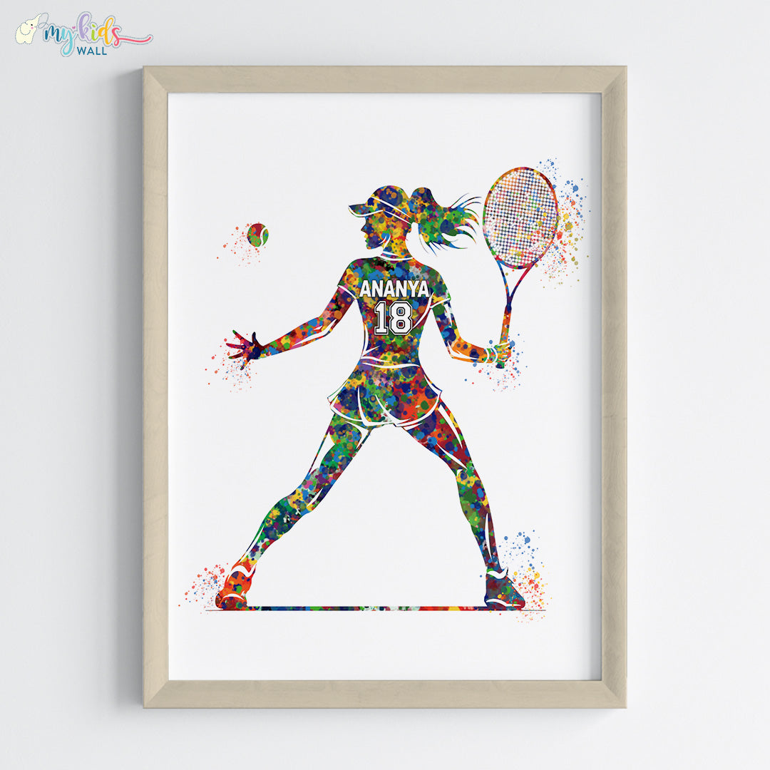 Tennis Player Girl Forehand Shot Personalized Wall Art (Framed)