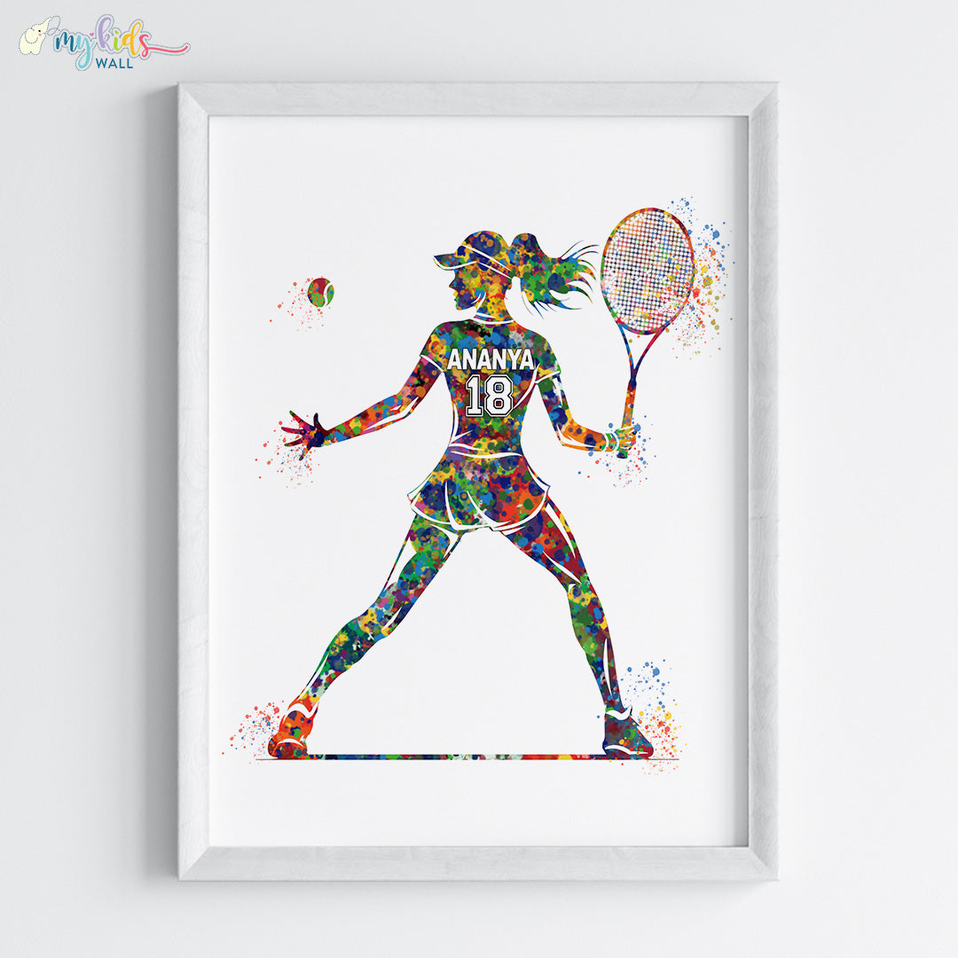 Tennis Player Girl Forehand Shot Personalized Wall Art (Framed)